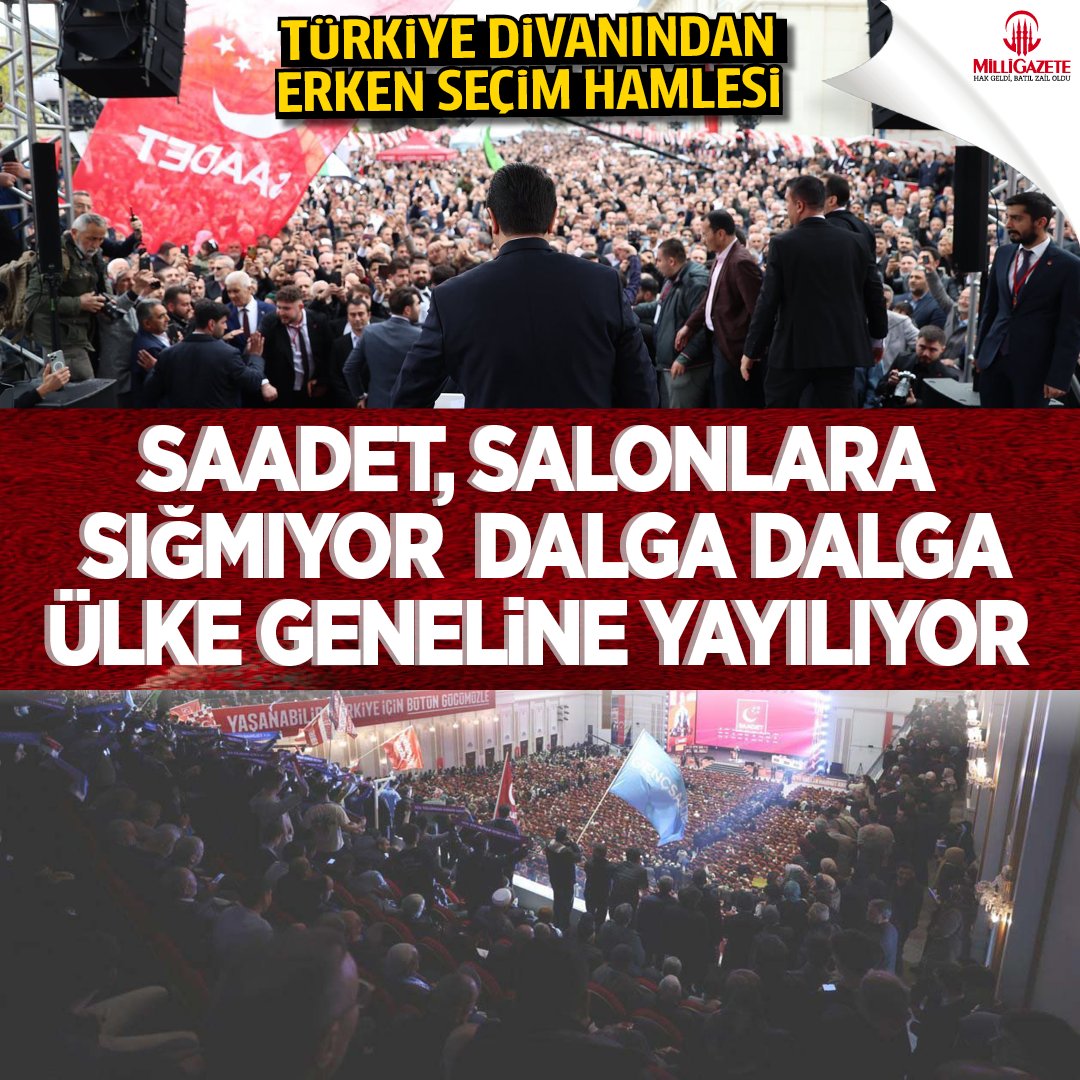 milligazetecom's tweet photo. 🚨Türkiye Divanı'ndan erken seçim hamlesi: Saadet, salonlara sığmıyor dalga dalga ülke geneline yayılıyor

🔔Haberin detayları için tıklayın ⤵

https://t.co/l3HwklCLHj #KademeBakanlıkta https://t.co/AFYhptky1L