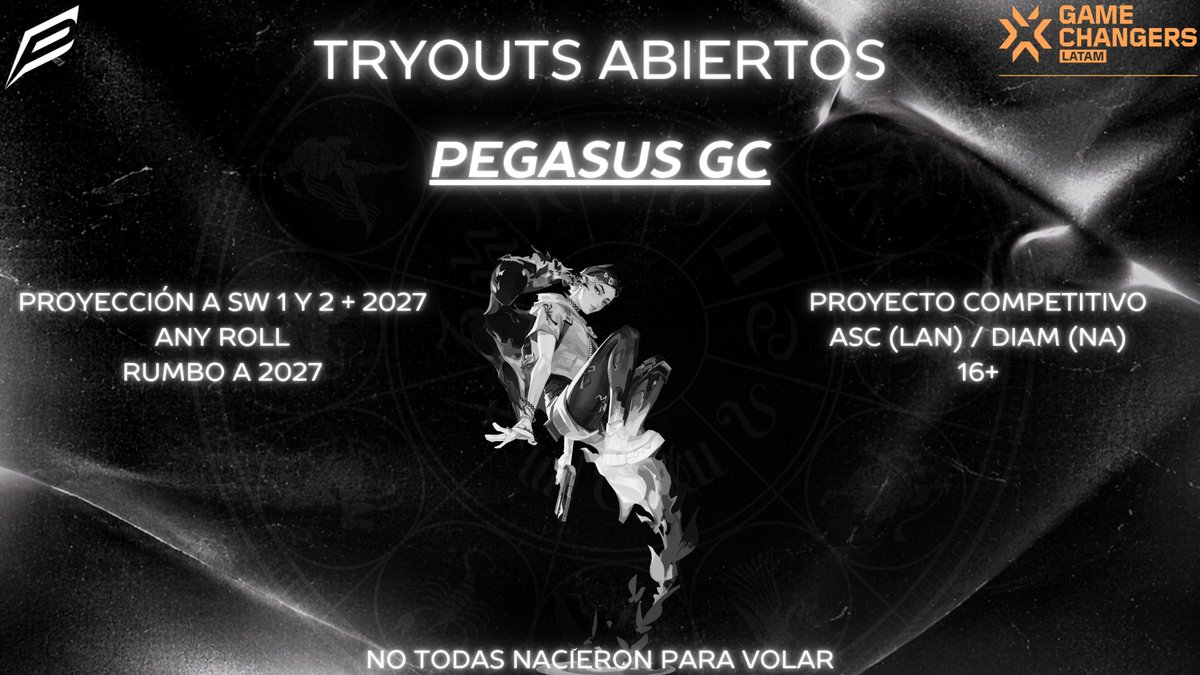 pegasus_esval's tweet image. TRYOUTS ABIERTOS – PEGASUS GC 🪽

Buscamos jugadoras con hambre de competir y crecer dentro de un proyecto serio rumbo a 2027.

🔹 Roles: Any role
🔹 Proyección: SW 1 y 2 + 2027
🔹 Nivel competitivo: Ascendente (LAN) / Diamante (NA)
🔹 Edad: 16+

Este es un proyecto competitivo