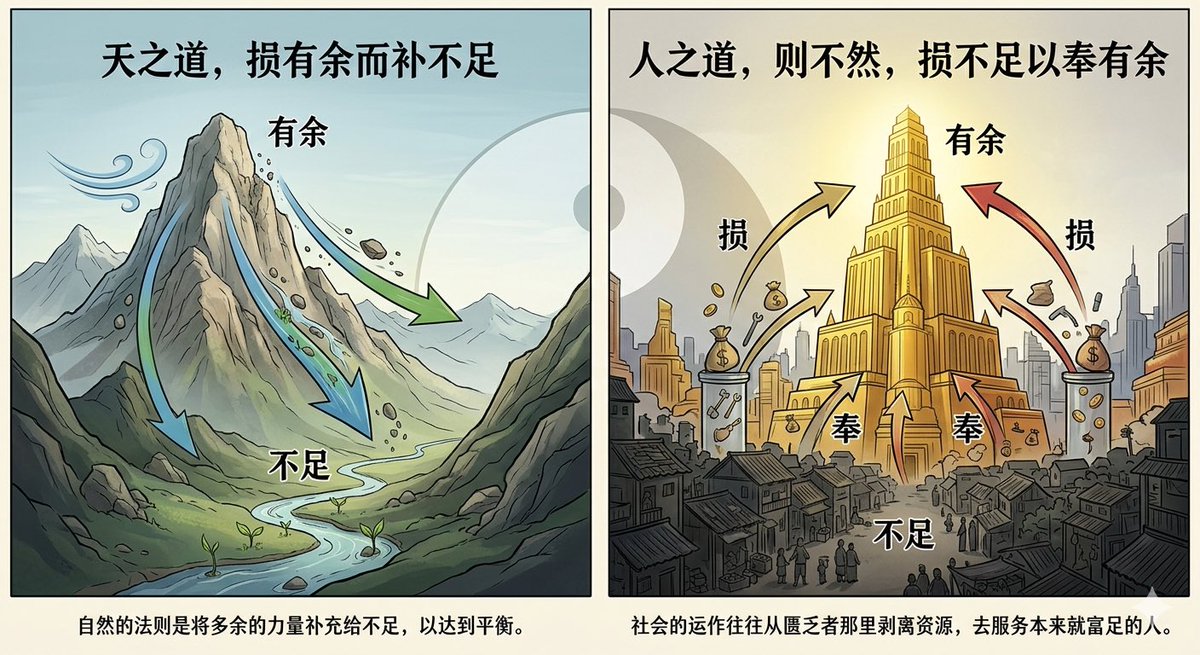 天之道，损有余而补不足；人之道，则不然，损不足以奉有余。