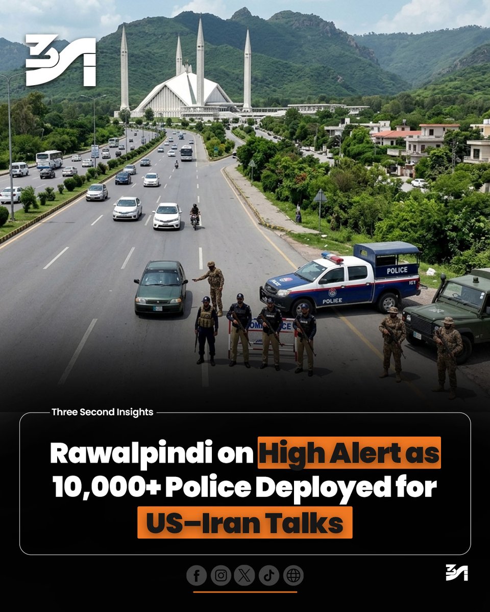 threesecinsight's tweet image. Rawalpindi and Islamabad have been placed under strict security as authorities deploy over 10,000 police personnel ahead of expected high-level talks between the United States and Iran. 
#US #iran #talks #islamabad #pakistan