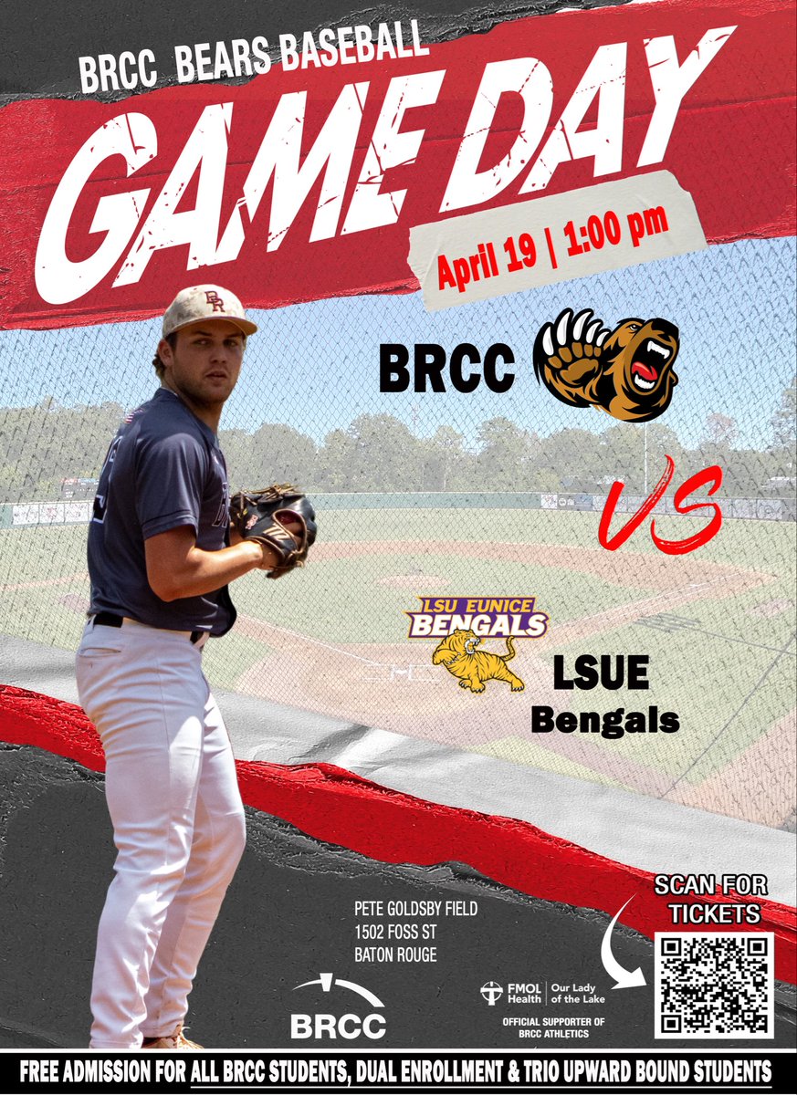 BRCC_Baseball's tweet image. It’s GAMEDAY 
Series Finale
🐻⚾️🆚#9 LSUE Bengals
📍Baton Rouge
🏟Pete Goldsby Field
⏰1:00 pm
🎟️brccathletics.com/BRCC_Athletics…
🎥tsbnsports.com/lsu-eunice-vs-…

#clawsup #allin #todayistheday