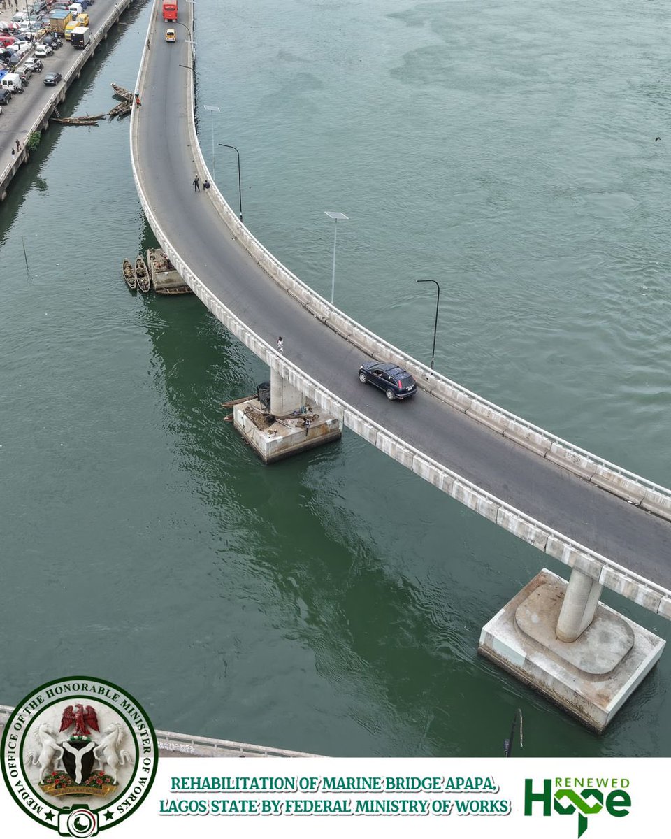 Hon_alaoonilu's tweet photo. The Marine Bridge has now been fully rehabilitated and reconstructed under the Renewed Hope agenda of President. Bola Ahmed Tinubu, with the project led by Minister for Work, Hon.Dave Umahi. This upgrade is set to ease movement and improve daily activities in Apapa. https://t.co/aGLhvC43pF