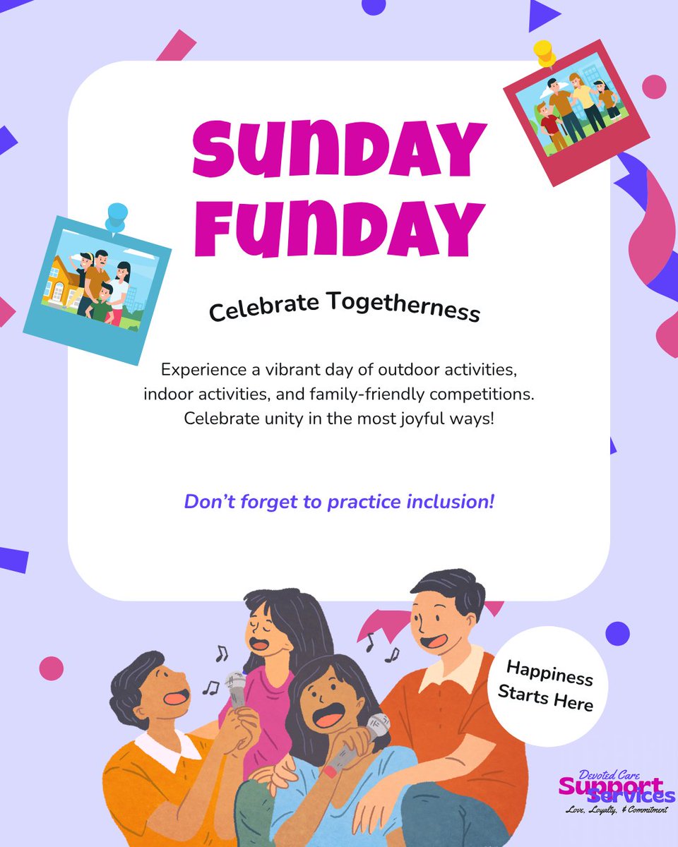 devotedcaresupp's tweet image. This Sunday, do the things your loved ones with disabilities enjoy. Laughter, hugs, favorite games… inclusion starts at home.

From all of us at Devoted Care Support Services, make it a day full of joy for every family member!

#FamilyFun #InclusionMatters #CelebrateEveryone