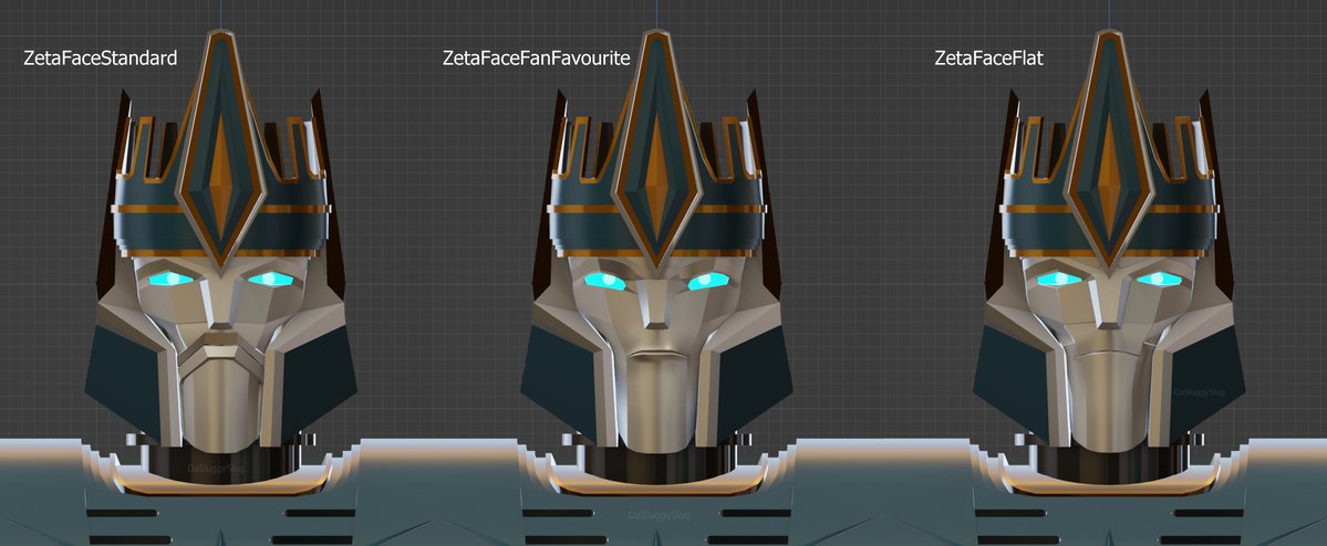 DaSluggySlug's tweet image. I finally completed my TFONE #Zetaprime 3D-model!
3 different faces, 3 expressions each. His energy axe is optional. Only 44k tris, making the model quite lightweight. #TFONE
⬇️