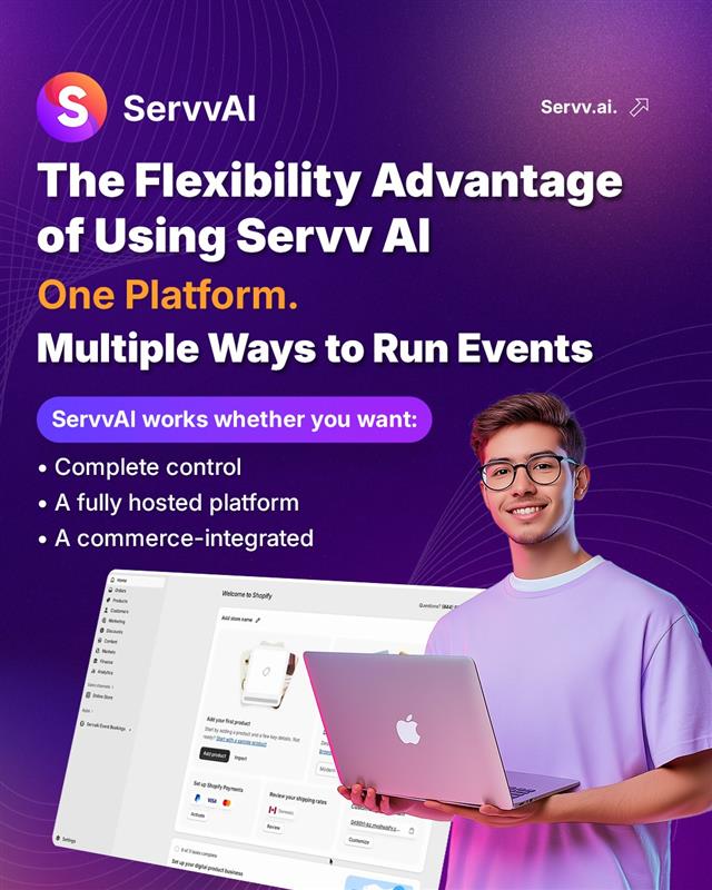 servv_ai's tweet image. Unlock Flexibility with ServvAI
One platform, multiple ways to run events. 
Get complete control, a fully hosted platform, or commerce integration. 
Simplify event management today! 

#EventManagement #ServvAI #TechInnovation #BusinessGrowth