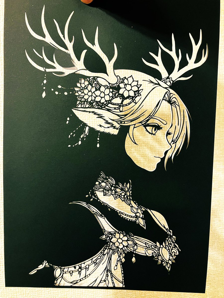 shikitsuzuri's tweet image. 【美形キャラシリーズも作りたい💃】
今日から新しいの切りますよ✂️
知ってる人は見覚えのある構図かも？
いつもなら切り抜き終わりを載せてますが、細か過ぎて終わりませんでした🙇‍♀️

#切り絵 #美人 #paperart