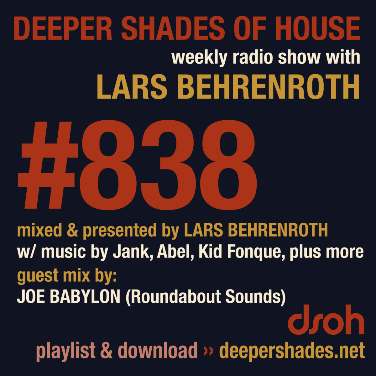 DeeperShades's tweet image. #nowplaying on radio.deepershades.net : Lars Behrenroth w/ exclusive guest mix by JOE BABYLON (Roundabout Sounds, US) - DSOH #838 Deeper Shades Of House #deephouse #livestream #dsoh #housemusic