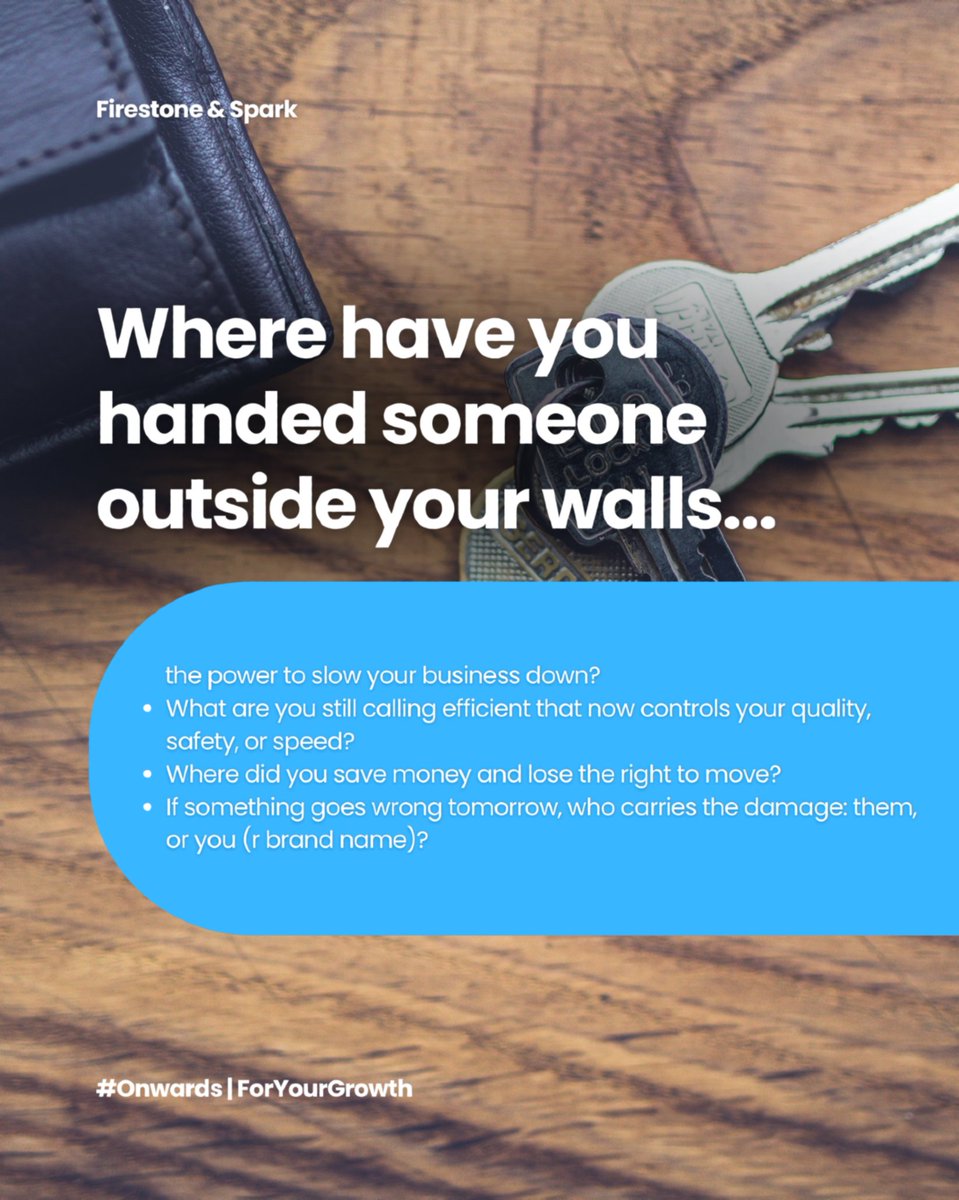 firestoneSpark's tweet image. The cheapest supplier can become the most expensive decision.

the second quality, safety, or speed stops being your decision, the business can stop turning when you need it to turn.

That is rented control.

#Onwards | ForYourGrowth
#BusinessOwners #Operations #SupplyChain