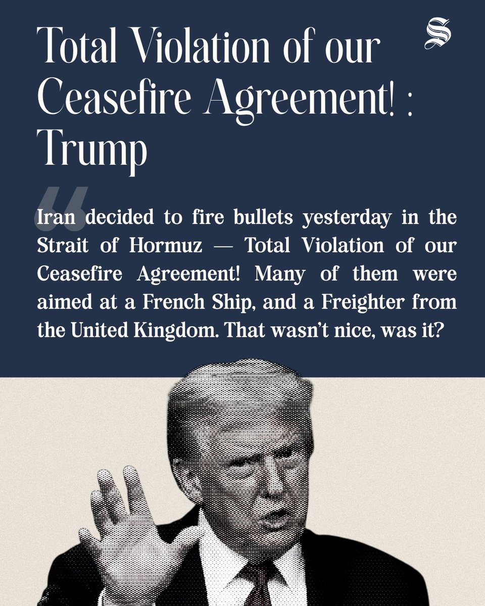 TheStatesmanLtd's tweet image. US President Donald Trump accuses Iran of ceasefire violation, warns of strong US response.

@POTUS | #Iran #ceasefire #USA #ceasefireviolation #StraitofHormuz #TheStatesman
