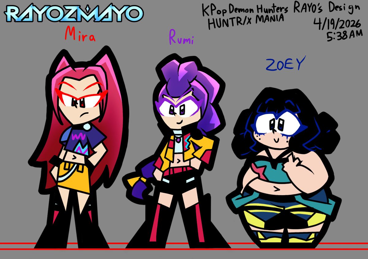 RAY0ZMAY0's tweet image. Decided to come up with a different art style unfortunately so here’s my take on the huntrix from K-pop Demon Hunters #kpopdemonhunters #fanart #netflix #huntrix #rumi #mira #zoey #artstyle #ray0zmay0 #sonypicturesanimation #kpdh