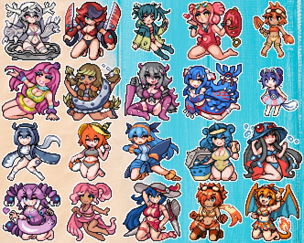 Moemon showcase: Swimsuits 👙

It's getting warmer, so let's go to the beach! 🏖️