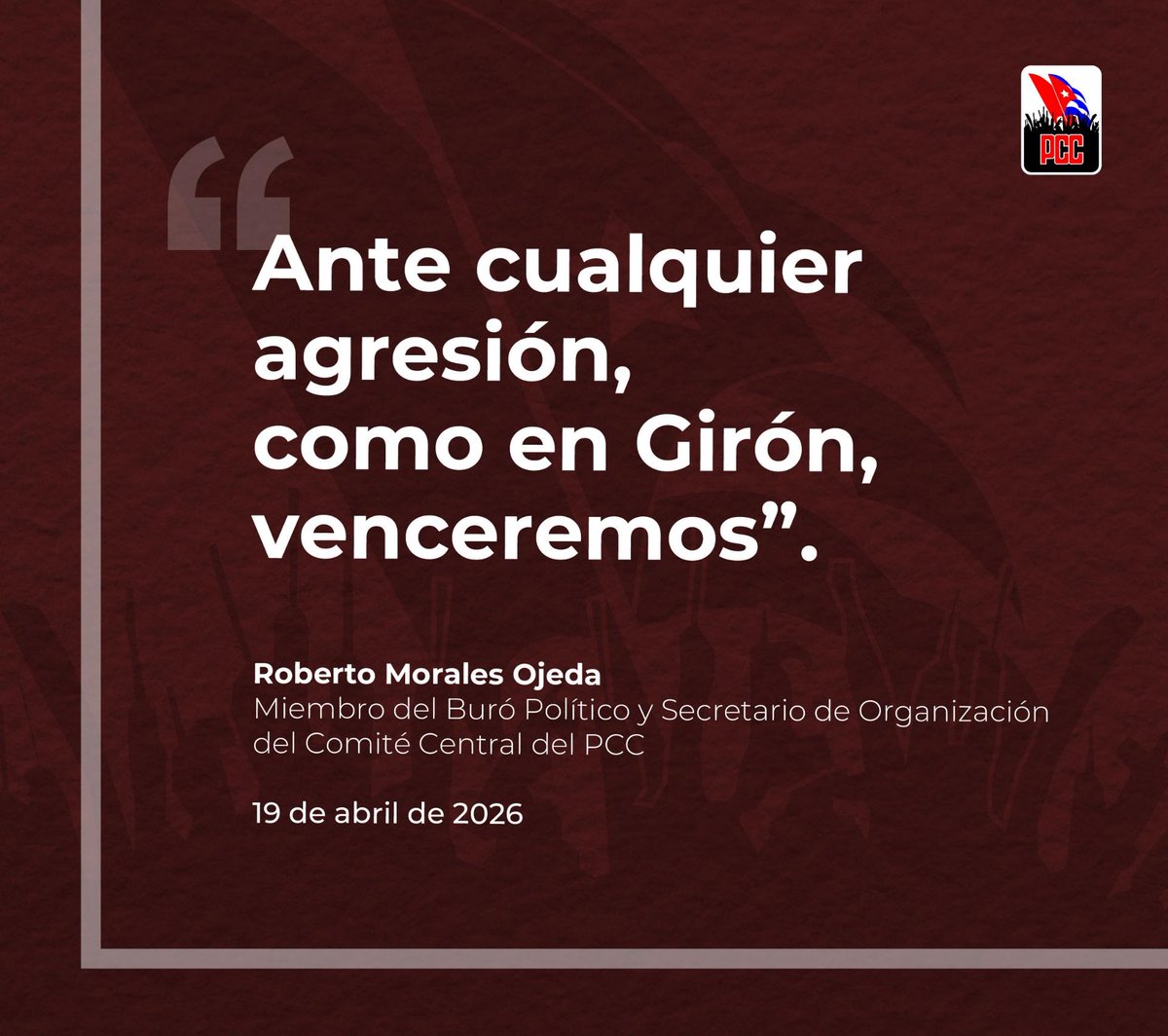 "#Cuba quiere la paz y promueve la paz, pero no conoce lo que es el miedo"

<a href="/DrRobertoMOjeda/">Dr. Roberto Morales Ojeda</a> 

#GirónEsHoy #CubaEstáFirme