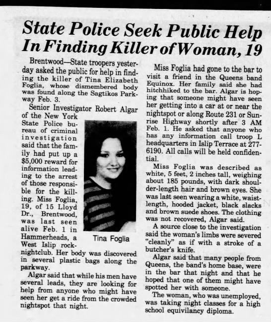 Catch_LISK's tweet photo. Tina Foglia
It is #TipTuesday and we need your help. #TinaFoglia 's murder is still unresolved, if you know anything, no matter how insignificant, please reach out to Crimestoppers at 1-800-220-TIPS, or via email or mobile app at https://t.co/YQesXYiqnl. https://t.co/IdbUXlHpKj