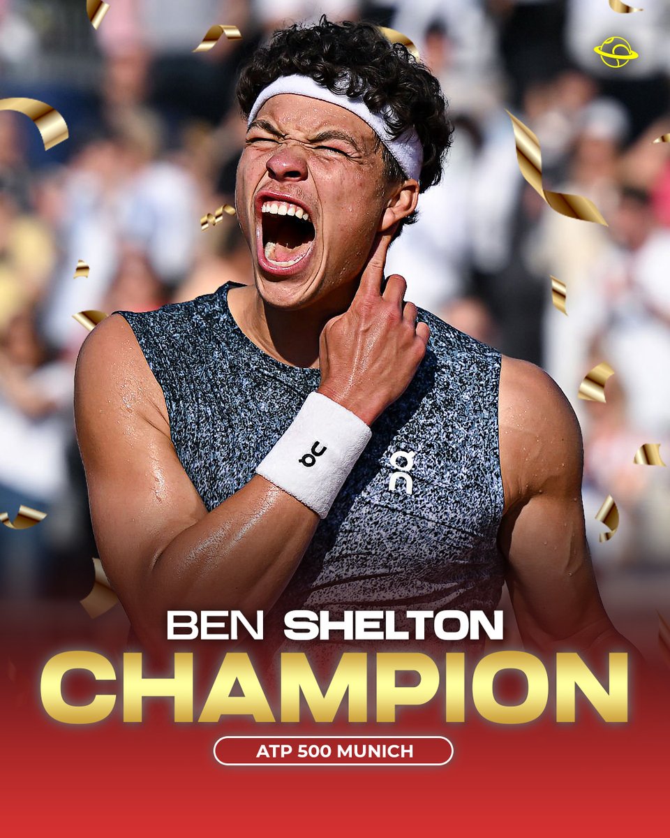 UniversTennis's tweet photo. SHELTON CHAMPION À MUNICH 🇺🇸

Ben Shelton domine Flavio Cobolli (6-2, 7-5) et décroche son cinquième titre en carrière, le troisième ATP 500 et deuxième en 2026. 🧡

C’est le plus grand titre ATP américain sur terre battue depuis Andre Agassi au Masters 1000 de Rome 2002. 😲