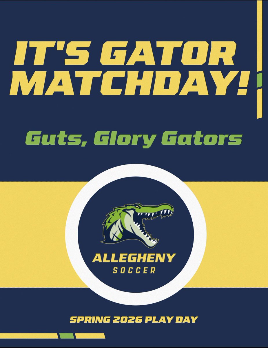 IT’S GATOR MATCHDAY! 🐊⚽️

Your Gators will play Mt. Aloysius before turning around to play Juniata College during our spring play day! Come out and support your Gators! 💪🏻 

📍 Robertson Athletic Complex
⏰ 1:45 PM &amp; 3:00 PM EST

#GatorStrong | #GatorPride 🔵🟡