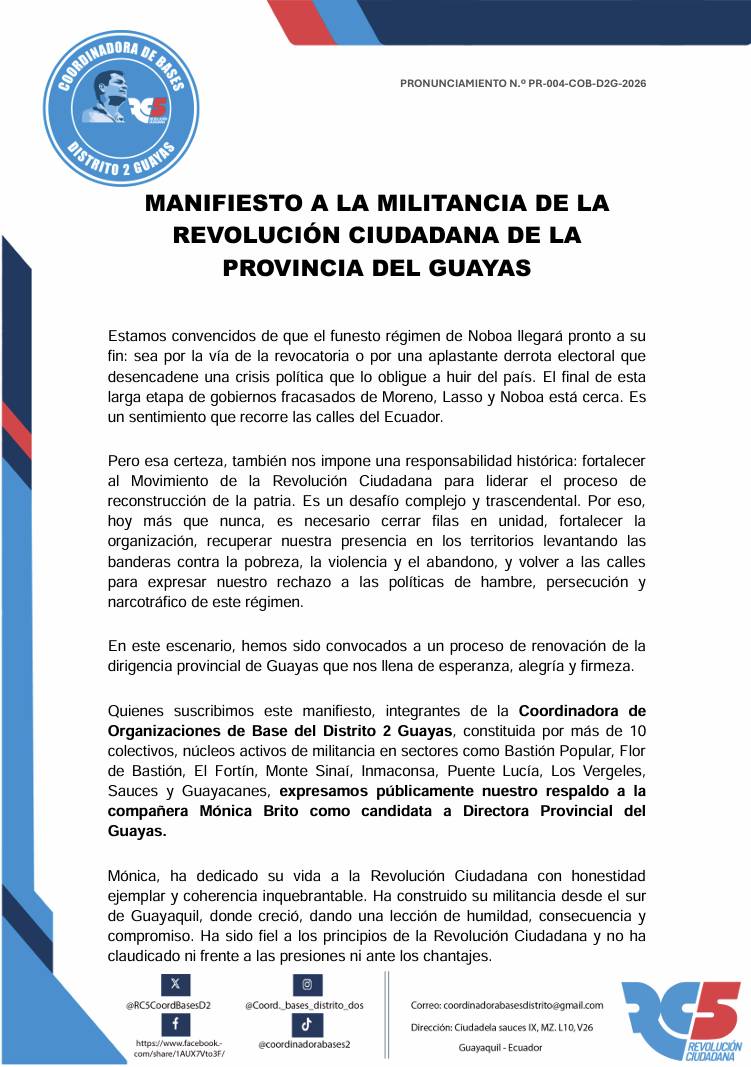 Coordinadora de Orgs. de Bases Distrito 2 Guayas tweet media