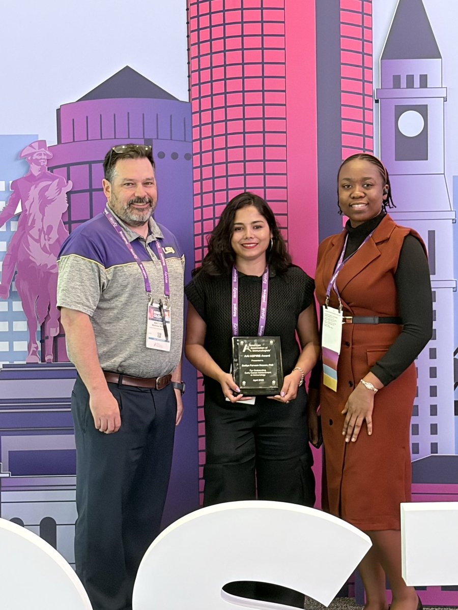 sadiyarsh's tweet photo. Last day of AAI2026 in Boston 🥹. Can’t be more grateful  to @ImmunologyAAI for putting together such a fun, exciting, insightful and inclusive meeting together. Can’t wait for AAI2027. Until next time 🥰!! 
Pic with Matthew and Kemi
@LSUHS_Micro @LSUHS @LSUHSResearch https://t.co/iGjD79gk7b