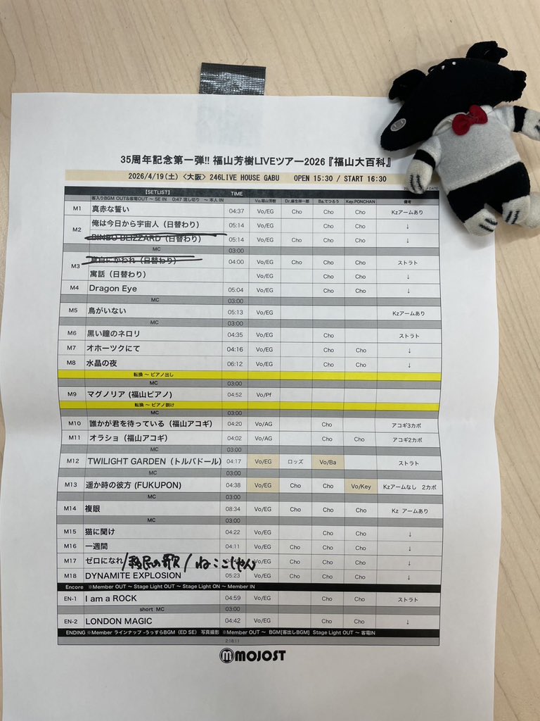 福山芳樹 #福山大百科 本日のセトリを大公開🔥✨ 本人の手書きです☺️