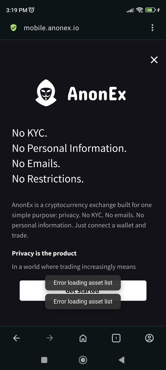 CSyphon's tweet photo. @NervaCurrency @anonexofficial The mobile-version still works, but there aren't any assets on the markets and you getting error messages. https://t.co/jXNLhSeJPv