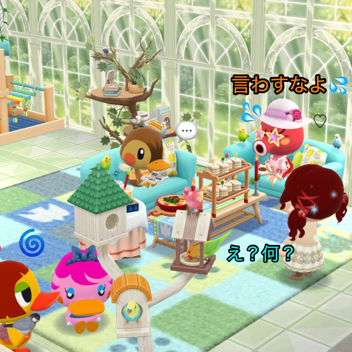 It08ZuhNAAdZTxm's tweet image. いや~たまたまお前達が女子会の話してたからよ〜　
ここに来れば（アンヌさんに）…るかと…ゴニョ🐙

会場借りに来たり女装してまで女子会に潜り込んだりさてはアヒル族に入りたいんですね✨🦆

俺はアンヌちゃんに会いに来てるんだ🐙
やだキモい🪿

それにアタシ好きな人いるし🪿

完
#ポケ森 #acpc