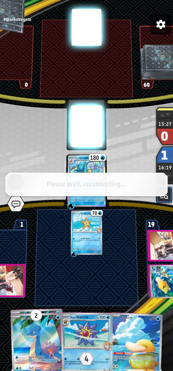 revesootae's tweet image. Player PikachuVegeta tilted so hard he used the disconnection technique to cheat out with the win!

#PokemonTCGLive
@PokemonTCGLive hopefully you can fix this exploit!