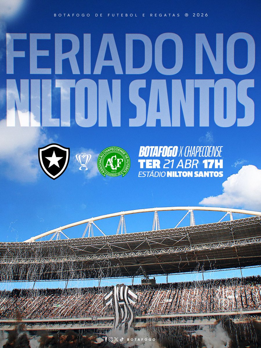 FERIADO É NO NILTÃO! 🔥🏟️

Terça-feira, às 17h, é dia de jogar junto em #FamíliaBotafogo pela Copa do Brasil! Sócios <a href="/Camisa7Botafogo/">Camisa 7</a> possuem desconto no ingresso e nas bebidas! 🎫🥤 #VamosBOTAFOGO 

Acesse botafogo.com.br/ingresso e garanta o seu lugar na casa alvinegra! ⭐️