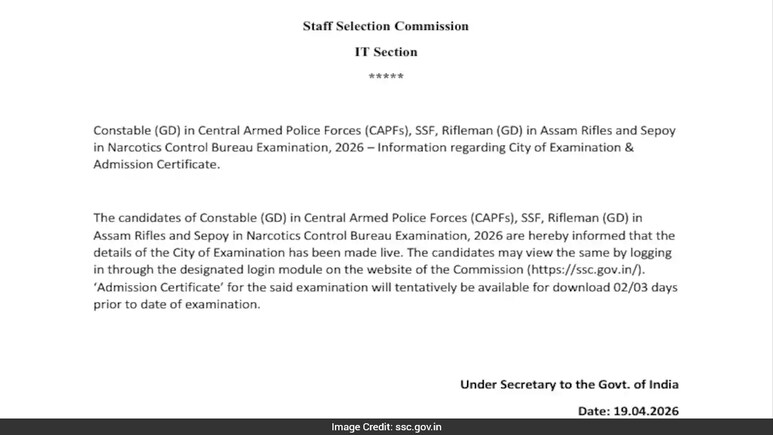 ndtveducation's tweet image. SSC GD Constable Exam 2026: City Intimation Slip Released, Get Direct Link
ndtv.com/education/ssc-…

#ssc #ssgd #exams