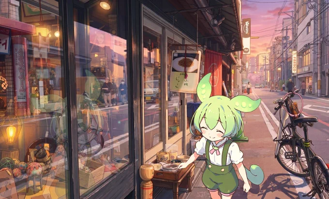まちの真ん中のほうに来てみたのだ、ちょっとにぎやかになってきたのだ。 ここではこのまちの人たちが、どの時間も出歩いているのに気づいたのだ。