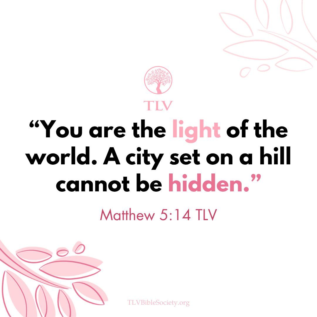 TLVBibleSociety's tweet image. “You are the light of the world. A city set on a hill cannot be hidden." Matthew 5:14 TLV

#verseoftheday #votd #scripture #bibleverse #tlvbible