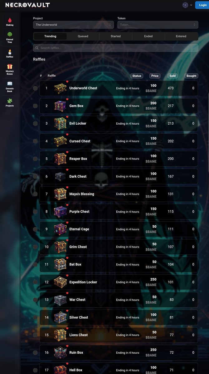 Underworld_NFTs's tweet image. The underworld 20 weekly raffles will end in 4 hours 🔥👀

Remember to enter them @Necrovaults 

Get tokens , nfts and $atom. Gamified defi at its best 🎲

#nft