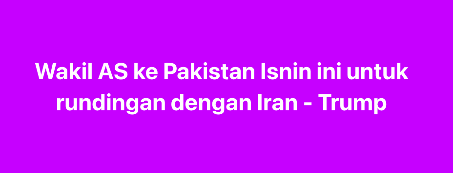 SinarOnline's tweet image. Wakil AS ke Pakistan Isnin ini untuk rundingan dengan Iran - Trump

Presiden Amerika Syarikat (AS), Donald Trump berkata, wakil AS akan berada di Islamabad pada Isnin bagi rundingan lanjut dengan Iran.

Artikel: sinarharian.com.my/article/776396…

#SinarHarian #Threads #BeritaTerkini