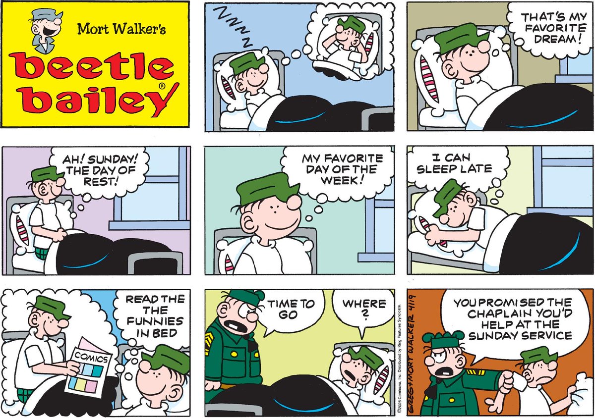 ComicsKingdom's tweet image. And on the 7th day, Beetle got some rest... or so he wanted to... 

#BeetleBailey #SundayService #ClassicComics