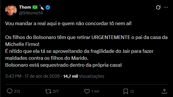 Olha o nível da MILITÂNCIA bolsonarista...

Não só criam narrativa… agora estão "oficializando" separação que nem existe. 

Tirou o sobrenome da <a href="/Mi_Bolsonaro/">Michelle Bolsonaro</a> por conta própria.

É a militância virando cartório: decreta, publica e acha que virou fato.

O cumulo do post (se é que