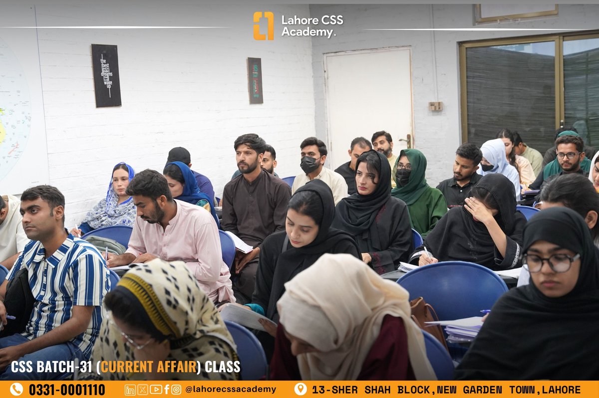 lahore_css's tweet image. CSS Batch-31 (CURRENT AFFAIR) Class

📞 Register Now: 0331 0001110
📍 Lahore CSS Academy, 13 Sher Shah Block, Garden Town, Lahore

#LCA #CSS2026 #CivilServices #LahoreCSSAcademy #CSSFuture #CSSDreams #CSSExams #CSSCoaching #CSSTraining #CSSPreparation #CSSSuccess