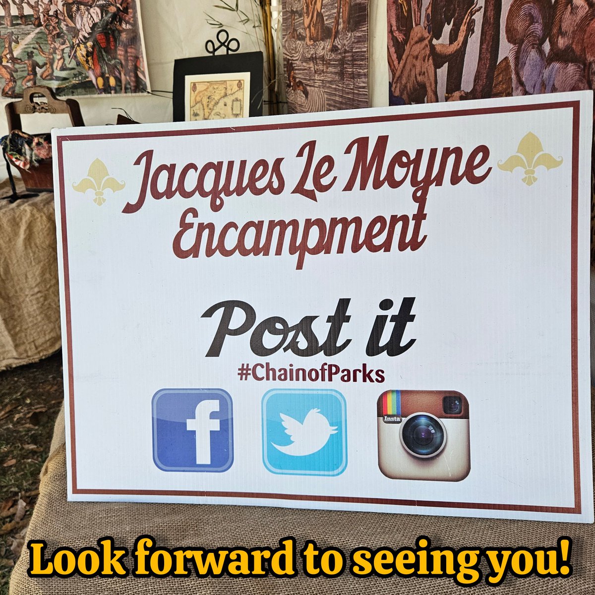 TWAMFlorida's tweet photo. Today we start at 10. You getting ready to meet history come alive??

@ChainOfParks Art Festival 

#jacqueslemoyne 
#FloridaHistory 
#festivalfun
#familyfun
#livingart https://t.co/m77g3eJMA4