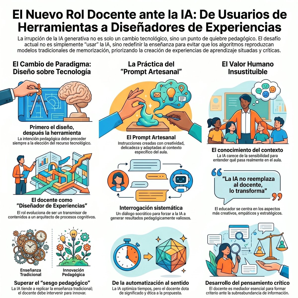 La irrupción de la IA en educación no es neutra: porta un sesgo pedagógico que puede reproducir modelos obsoletos y convertir al aula en una “fábrica de enseñar” automatizada. El dilema es claro: ¿muleta intelectual o amplificador cognitivo?

Los datos son contundentes: mientras