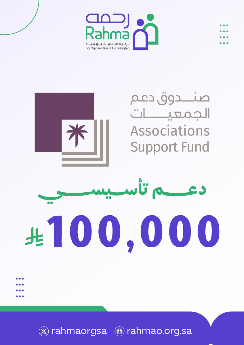 rahmaorgsa's tweet photo. خطوة واثقة نحو التميز المؤسسي! 
نثمن في جمعية رحمه لرعاية الأيتام الدعم التأسيسي الكريم بقيمة 100,000 ريال المقدم من صندوق دعم الجمعيات .
​شراكة فاعلة تدعم مسيرتنا لتمكين الأيتام، وتعزيز الاستدامة المالية والتشغيلية للجمعية بما يتواكب مع مستهدفات التنمية في القطاع غير الربحي. https://t.co/CUiD5Ibrho