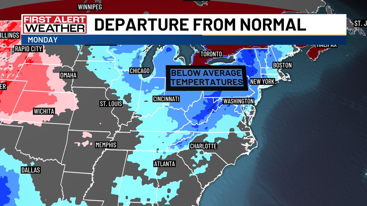 AlConklin's tweet image. First Alert: Big change…much cooler around #clt &amp;amp; a little below average over the next couple of days before we warm back up later in the week. Not much chance for rain thru most of the week. #ncwx #cltwx #scwx