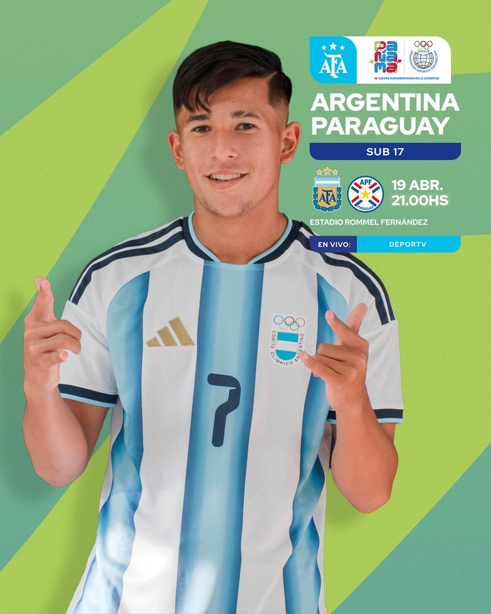 Argentina's tweet image. #JuegosSuramericanos 🏆#Fútbol

⚽️ #Argentina 🇦🇷 - 🇵🇾 #Paraguay 
🕘 21.00 hs.
🏟️ Estadio Rommel Fernández
📍 Ciudad de Panamá
📰 t.ly/RtvWQ

📺 @canaldeportv