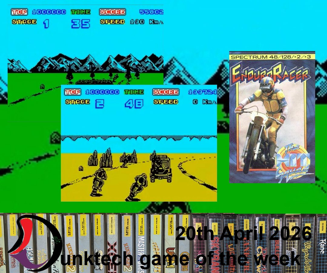 dunktech's tweet image. Enduro Racer played on the Sinclair ZX Spectrum is this weeks Dunktech Game of the Week.  One of the better bike games.

youtu.be/Fl1HsuyD6yg

#ZXSpectrum #walkthrough #sinclairzxspectrum #enduroracer #activision  #80s #80sgaming #thespectrum #sinclair #retrogaming #1980s