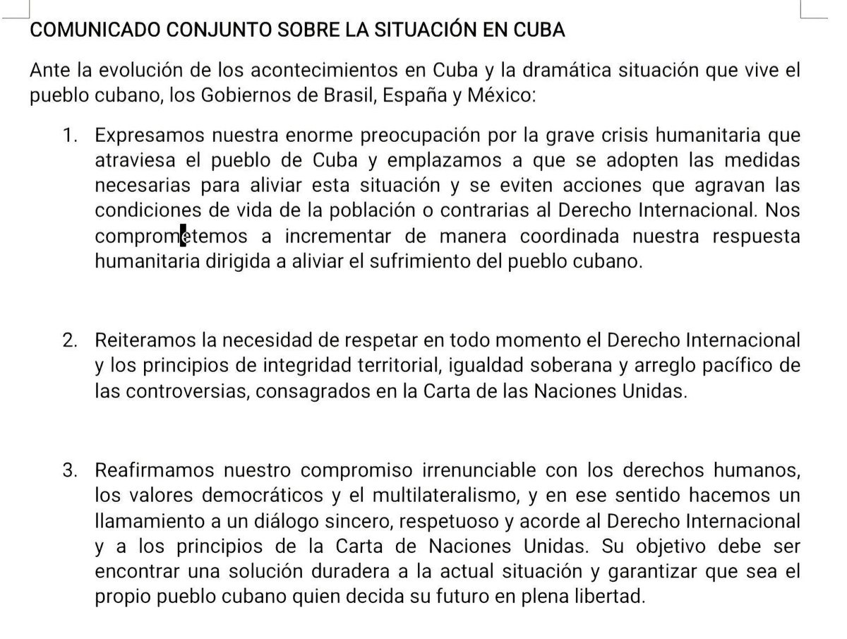R_Malmierca's tweet image. Canciller #Cuba agradeció pronunciamientos de presidentes Lula #Brasil y Sheimbaum #México denunciando bloqueo económico EE.UU, así como  comunicado conjunto sus gobiernos con #España instando a respetar integridad territorial Cuba y el derecho internacional. #CubaNoEstáSola