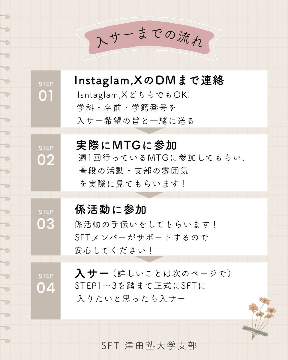 Study42_tsuda's tweet photo. SFT津田塾大学支部です！

今日は入サー方法についてお知らせします📢
津田塾大学支部では、支部の活動・支部内の雰囲気を知ることができる企画を用意しています！気になるという方はぜひDMまで💌
メンバー一同お持ちしてます🍀　

質問などもDMまでお願いします🙇‍♀️

#SFT #春から津田塾 #ボランティア https://t.co/WUyGo7TPOB