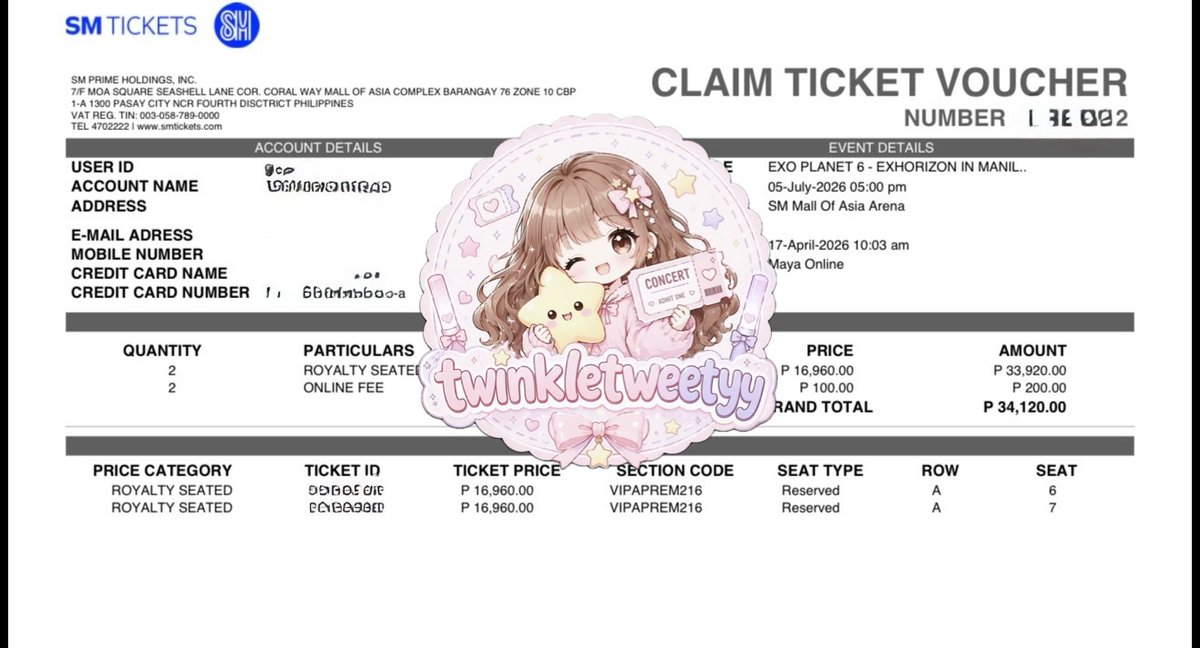 twinkletweetyy's tweet image. WTS: EXO PLANET 6: EXHORIZON in MANILA

- 2pcs ROYALTY SEATED 216 row B DAY1
- 2pcs ROYALTY SEATED 216 row A DAY2
- UNCLAIMED 
- CAN DO MEET UP/UPON MEET UP PAYMENT 
- OPEN for international fans

DM

#exoplanet6 #exhorizon_worldtour