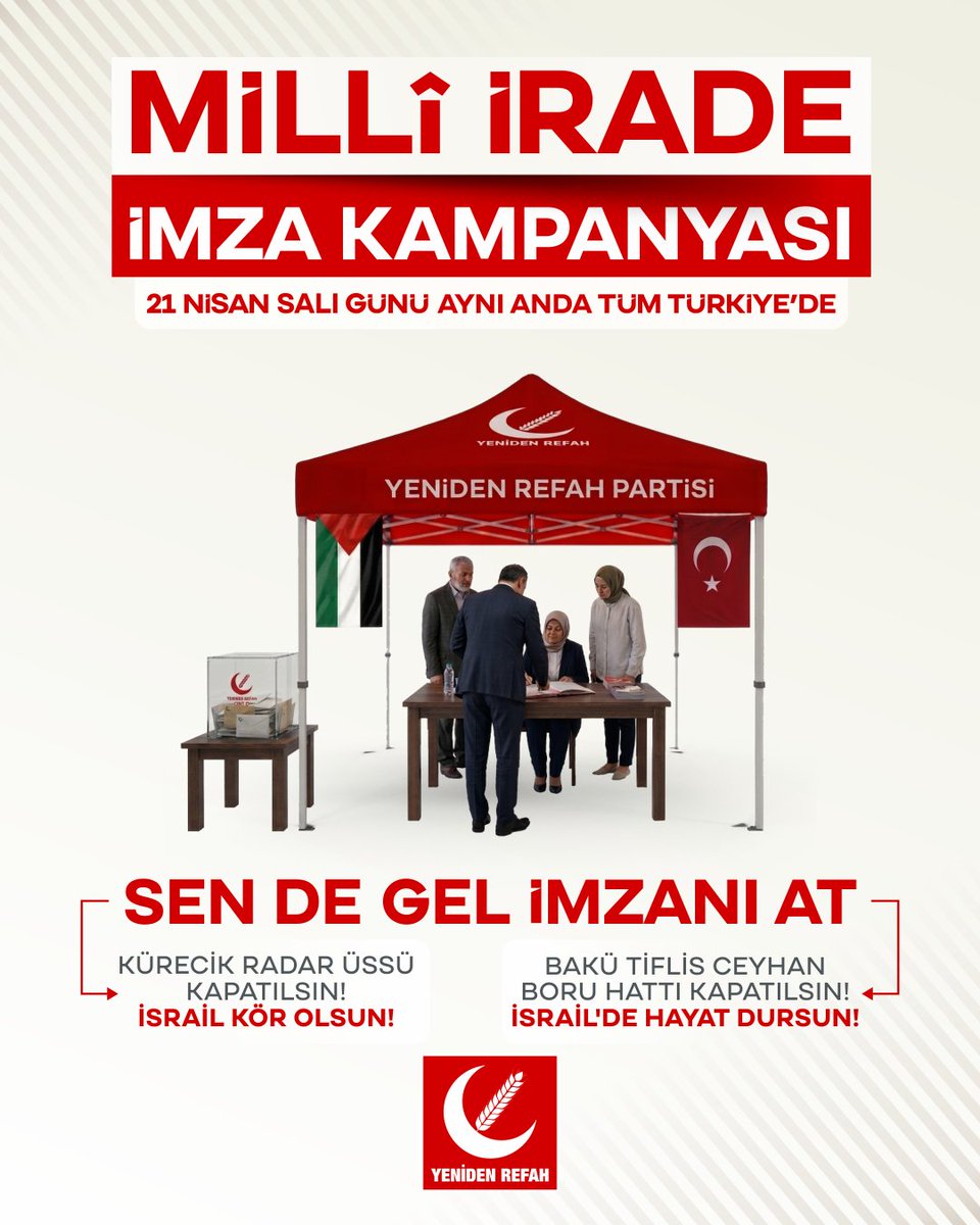 Filistin için konuş. Adalet için durma. Vicdanın için imzanı at!

#FatihErbakan
#YenidenRefahPartisi
#YenidenRefah
#YenidenErbakan