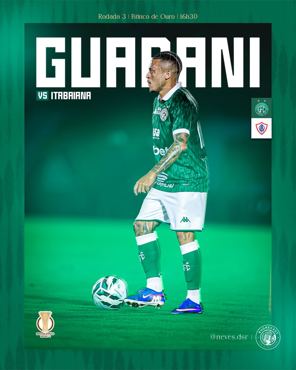 Hoje tem GUARANI no Bugrecast! 💚🏹

Transmissão ao vivo no nosso canal! ✅

🏆 3.ª rodada da Série C
🆚 Itabaiana
🏟 Brinco de Ouro
⏰ 16h30
🎙️ <a href="/leozinotrentim/">Léo Trentim</a>
💬 Gu Trentim, <a href="/SempreGuarani78/">Wendel Verza</a> e <a href="/03Gigio/">Vitorelli.</a>
⏭️ Pós-jogo com <a href="/lucaspezao/">🇳🇬 Lucas Pézão 🇳🇬</a>

🎨 Arte: @neves.dsr (insta)