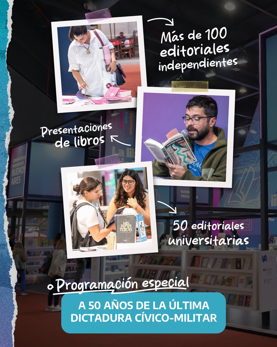 BAProvincia's tweet photo. 📚✨ La Provincia dice presente en la Feria Internacional del Libro de Buenos Aires 2026.

Del 23 de abril al 11 de mayo, te esperamos en nuestro stand con una agenda que cruza ideas, memoria y futuro: charlas, presentaciones, homenajes y mucho más. Este año, además, con una programación especial a 50 años de la última dictadura cívico-militar.

⏰ Lunes a viernes de 14 a 22 hs | Sábados, domingos y feriados desde las 13 hs

📍 Stand 602 – Pabellón Azul