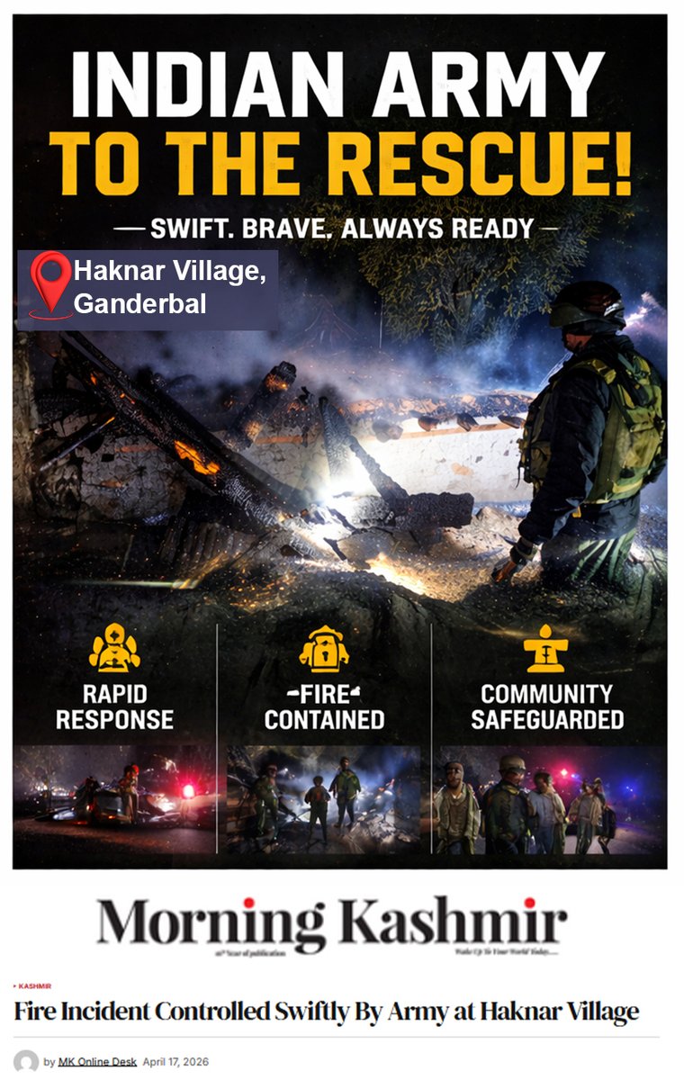Safiyam49937636's tweet image. Swift action, brave hearts, and unwavering commitment 💪🔥Indian Army swiftly responded to a fire incident at Haknar Village, containing the blaze and ensuring the safety of the community.
#IndianArmy #SwiftResponse #FireControl #CommunitySafety #Ganderbal #Kashmir #AlwaysReady