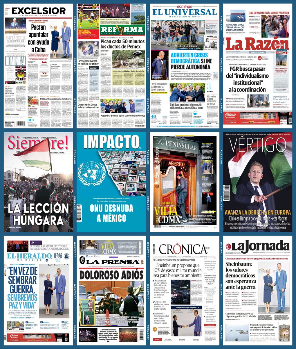 #PrimerasPlanas 
de los diarios impresos del País Domingo #18Abril                                                       
<a href="/dreyesmty/">Daniel Reyes</a> <a href="/MalenaRA/">María Elena R-A</a> 
<a href="/ReporteroUrban/">Reportero Urbano</a>  <a href="/LoQuePasaEnNL/">@QuePasaEnNL ®️</a> 
<a href="/QuePasaEnSN/">#LoQuePasaEnSN®️DM Abierto</a>  <a href="/ComunidadMTY/">Comunidad Monterrey</a> <a href="/raytep/">raytep</a> #Noticia #Monterrey #NuevoLeón #News #Mexico #CDMX <a href="/cpabogadossc/">CP Abogados Asociados ⚖</a>