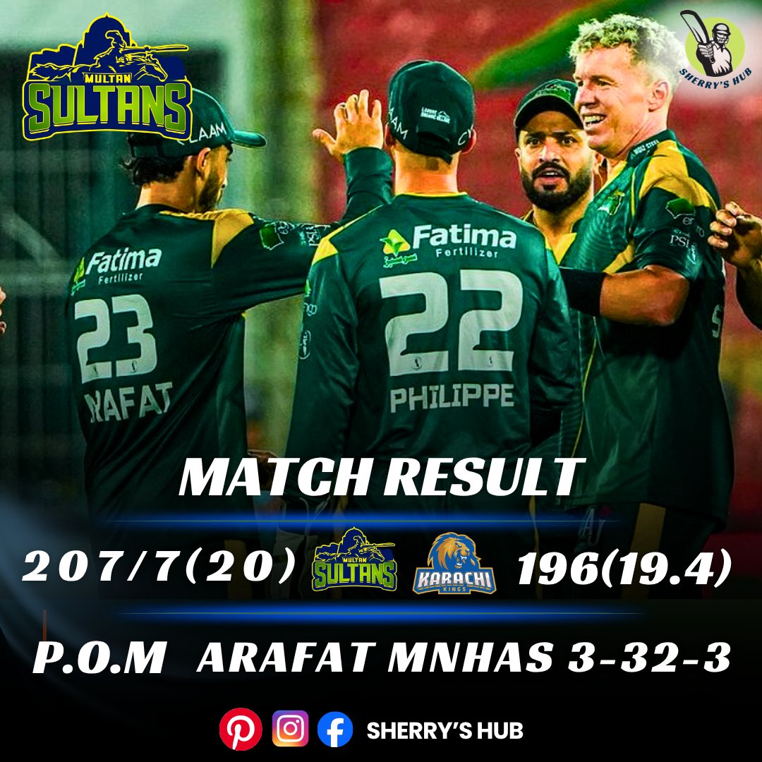 Shehrya456456's tweet image. 🔥 Sultans stand tall under pressure! 🏏

Multan Sultans hold their nerve to defend a massive total of 207 ⚔️🔥

Karachi Kings fought hard, but those early wickets proved costly in the chase 👀

#PSL11 #KKvMS #CricketFever #SteveSmith #arafatminhas