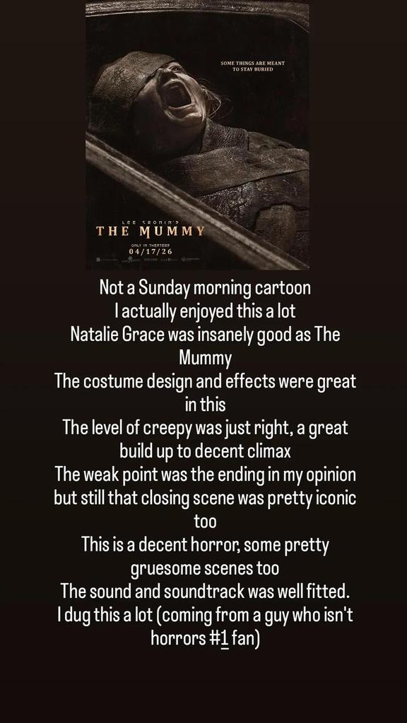 TalPrime's tweet photo. I watched #LeeCroninsTheMummy today and it was better than I expected. The creep factor slowly rose to a great climax. Natalie Grace was excellent. The make-up and effect were so good. The weak point was what came after the climax for me, but we still had an iconic final scene. https://t.co/WK0x7BNm7u